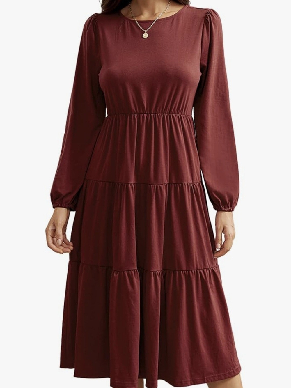 GRACE KARIN Women’s Long Sleeve Tiered Midi Dress - Red Large